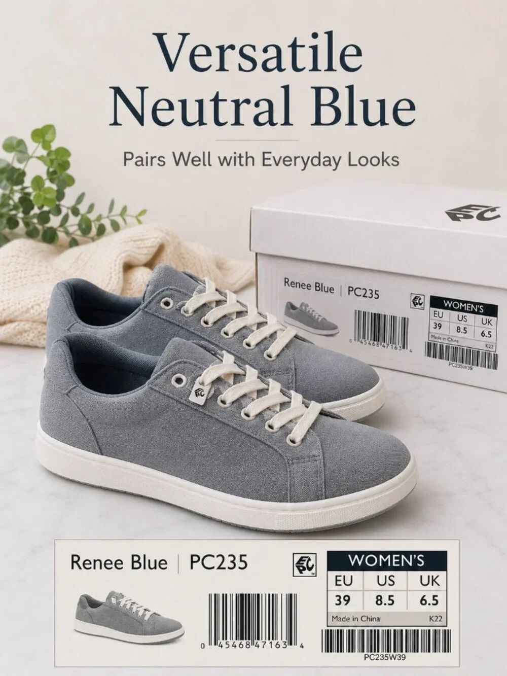 Aetrex Renee Women’s 8.5 Blue Canvas Comfort Sneakers New in Box